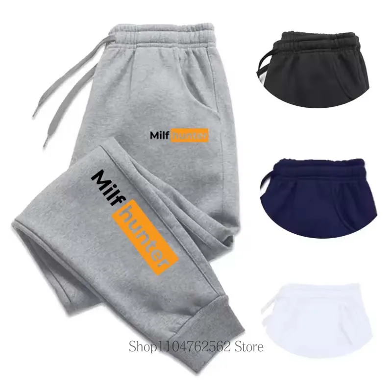 

Мужские новые повседневные длинные брюки с принтом Milf Hunter, осень-зима, спортивные штаны на открытом воздухе, фитнес, бег, бег, тренировочные флисовые спортивные штаны