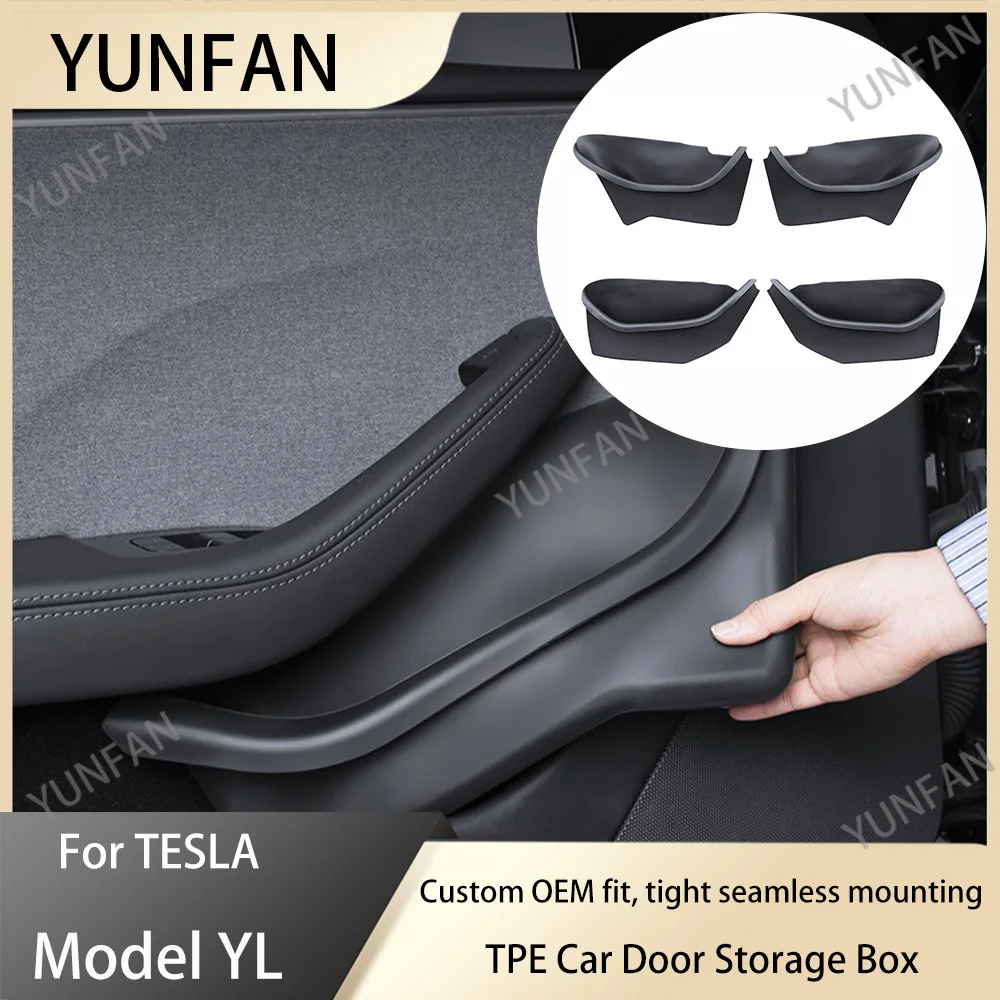 TPE Fully Covered Door Side Storage Box For Tesla New Model YL 2026 Front Rear Door Storage Tray Organizer 4PCS Car Interior Acc