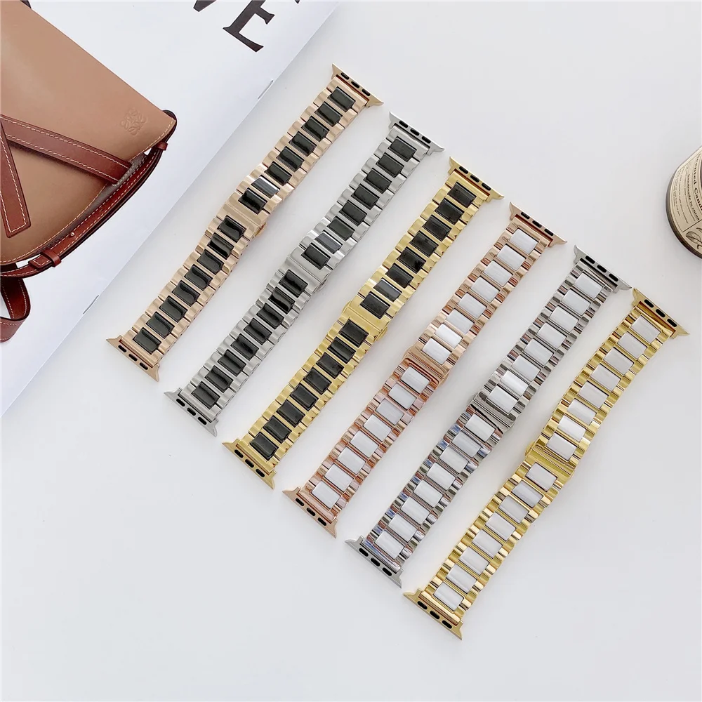 

Ceramics strap for apple watch 6 7 band 44mm 40mm 45mm 41mm 42mm luxury Stainless Steel Business Bracelet iwatch series se 5 4 3