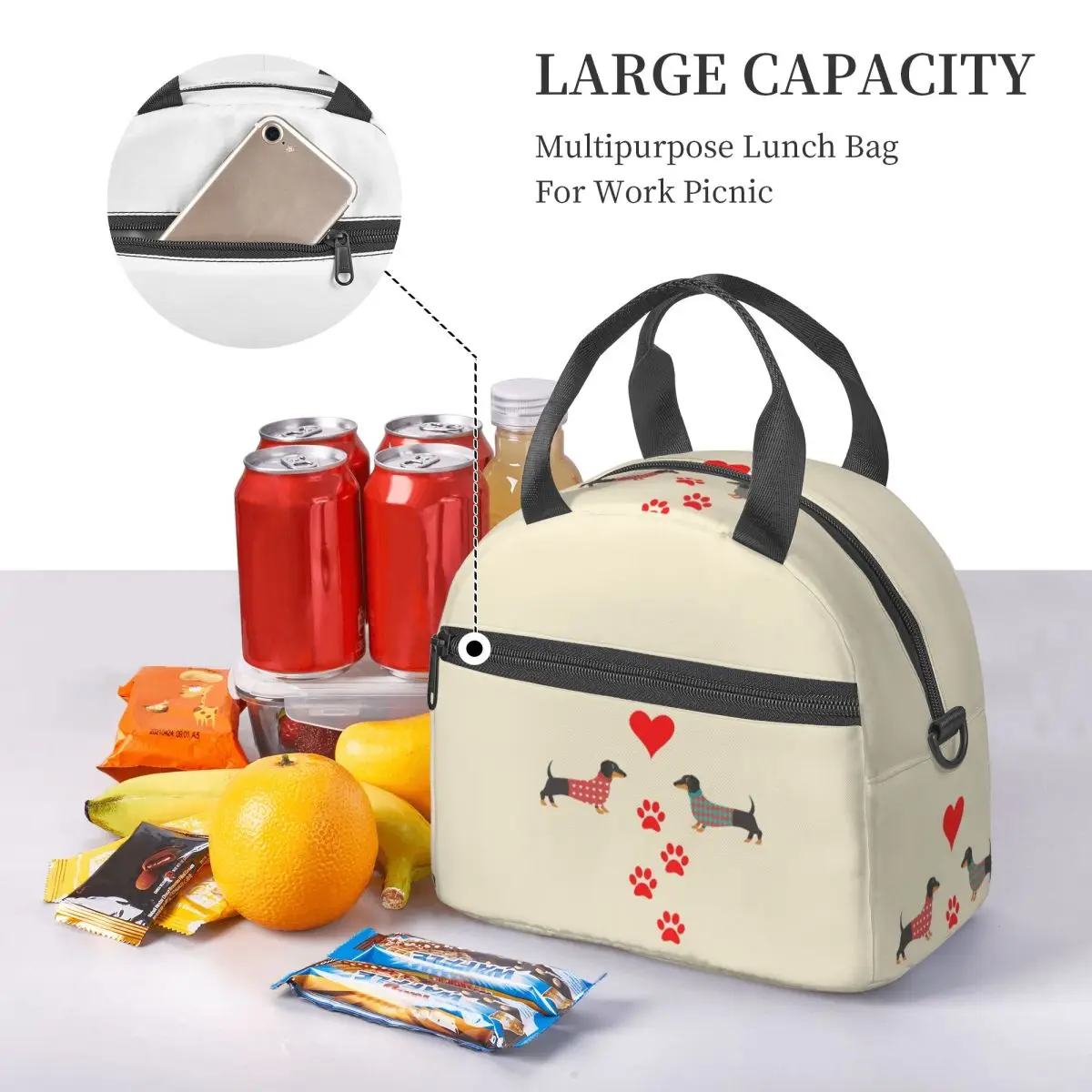 Dachshund, Dackel Dogs Lunch Bags Insulated Bento Box Leakproof Lunch Tote Picnic Bags Thermal Bag for Woman Student