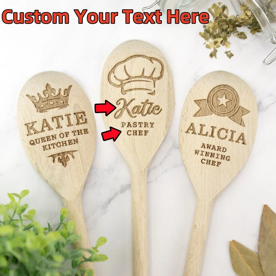 Customized personalized engraved wooden spoons, customized text, baking, baker, chef, star baker, your text here, birthday, Chri