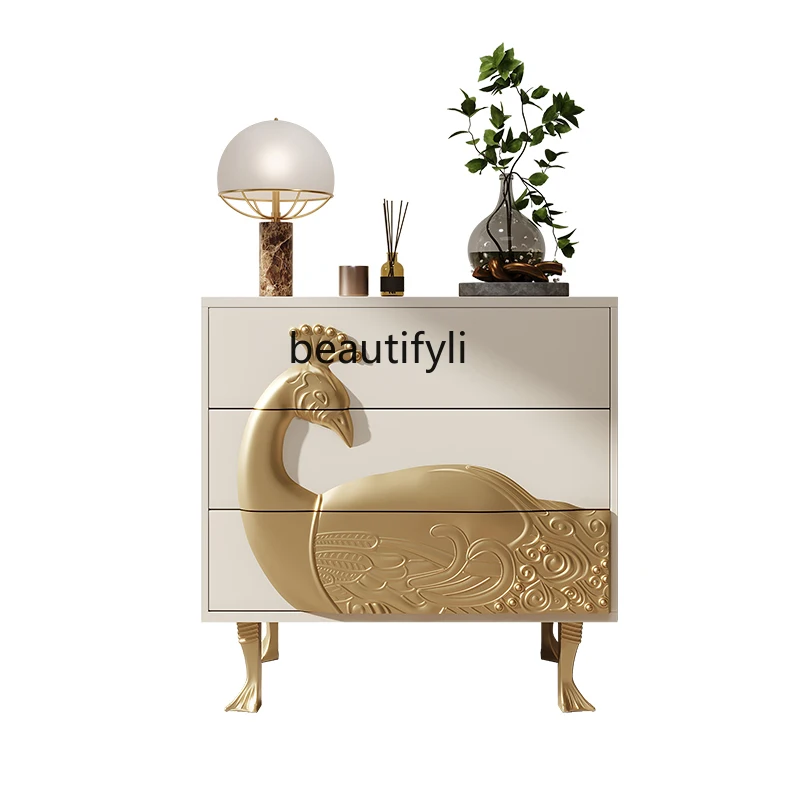 

Light luxury solid wood porch cabinet three-dimensional engraving drawer cabinet classical decorative storage cabinet