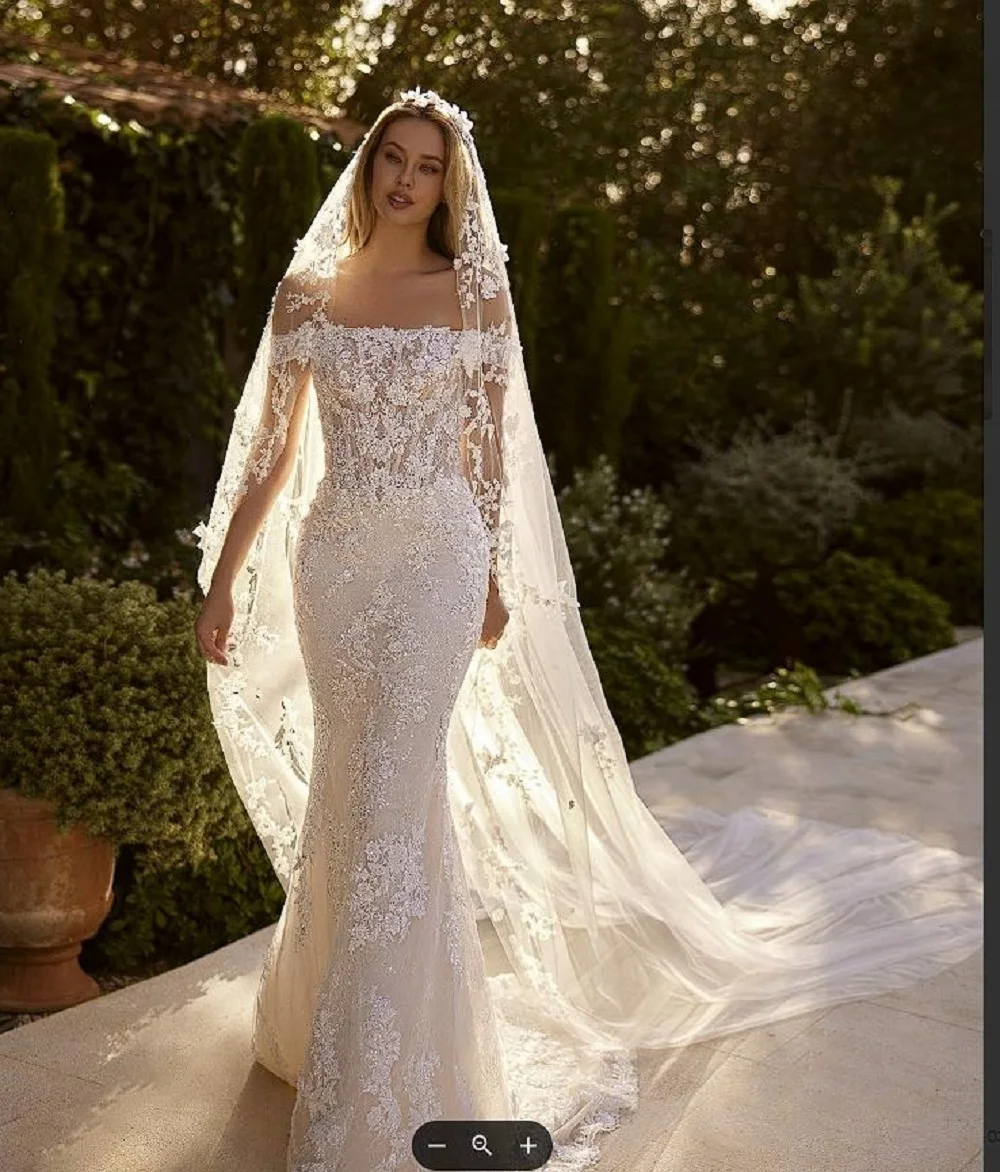 

Романтическая 3D-фата из тюля с цветочными кружевными аппликациями, длинный шлейф-накидка, свадебные аксессуары для невесты, индивидуальный пошив (Vestido De Novia)