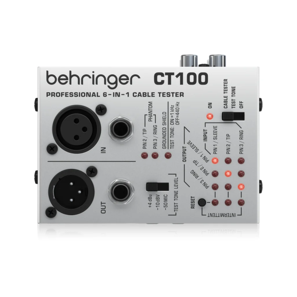 Behringer CT100 Professional 6-in-1 Cable Tester portable audio with Belt clip for sound engineers and musicians