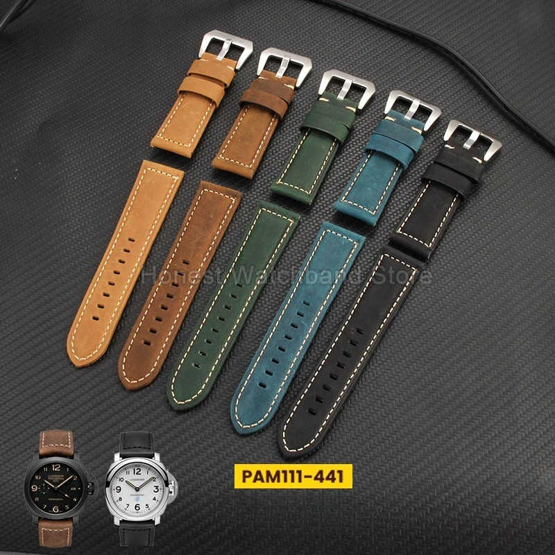 플랫 인터페이스 바늘 버클 Panerai Tissot Citizen Seiko Prospex 용 우아하고 잘 제작 된 정품 가죽 시계 액세서리