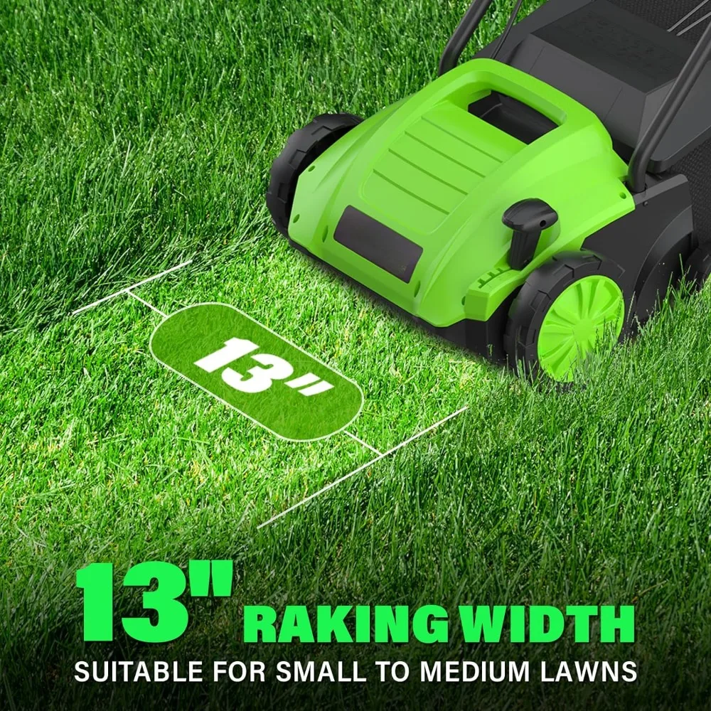 12 Amp Electric Dethatcher and Scarifier with 30L Collection Bag, 2-in-1 Corded Lawn Dethatcher with 4-Postion Depth Adjustment