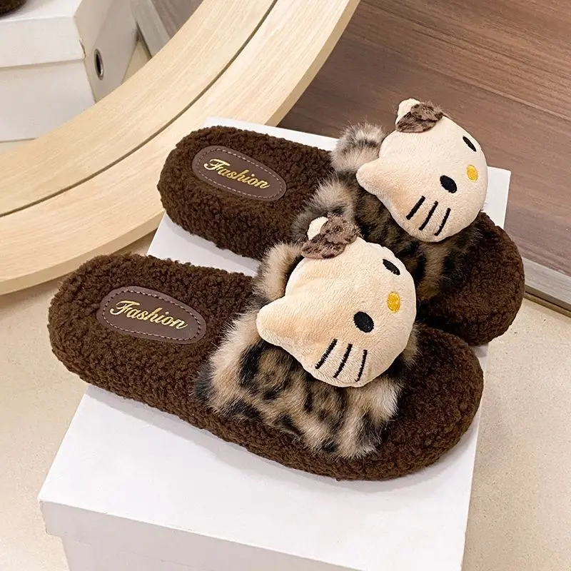 

Kawaii Hello Kitty Sanrio Student Cute Cartoon Furry Slippers Keep Warm Comfortable Home Shoes Outdoor Cotton Slippers for Kids