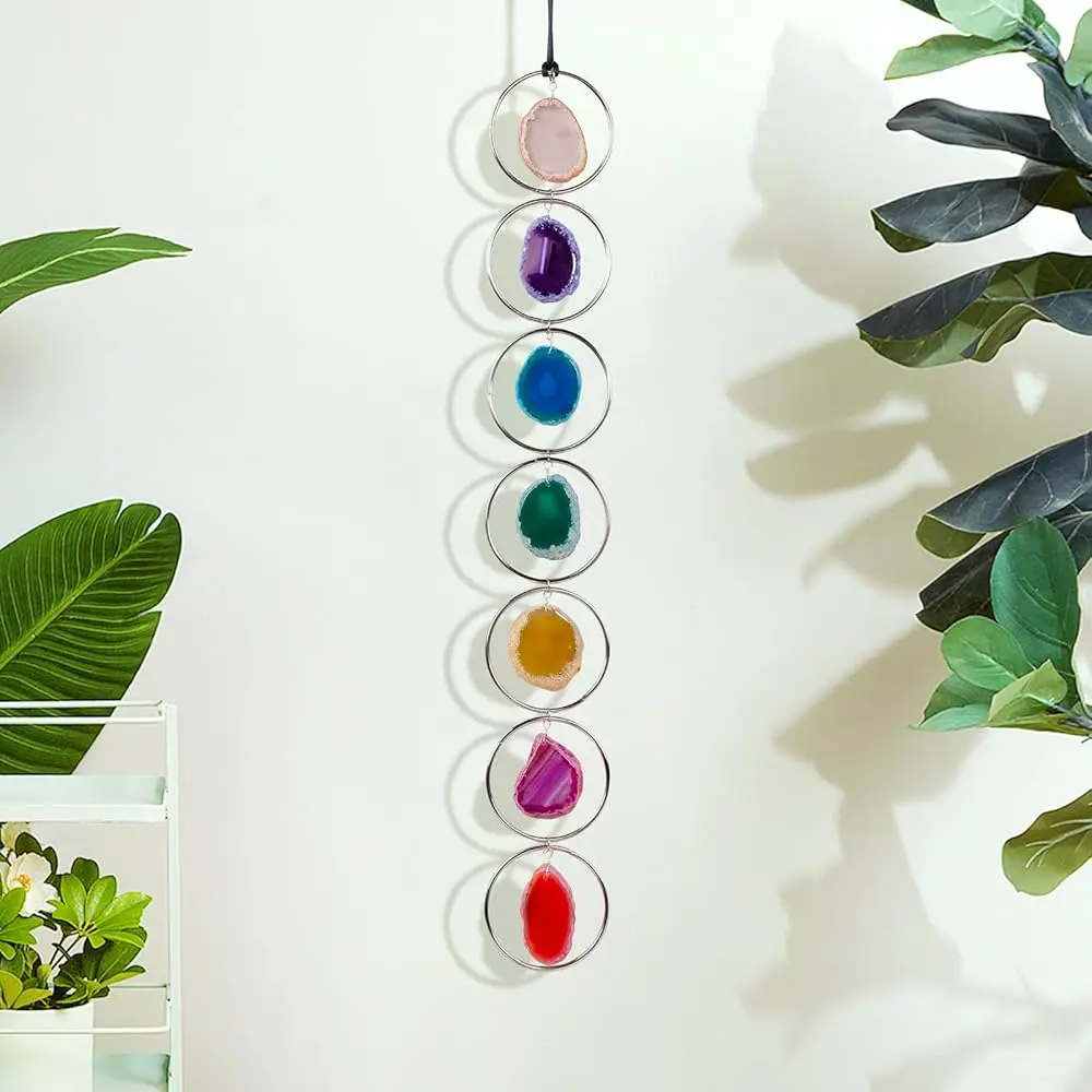 

Настенный декор из агатовых пластин - натуральный целебный кристалл-солнечный ловец для окна, круглый подвесной декор для дома, для использования внутри и снаружи помещений