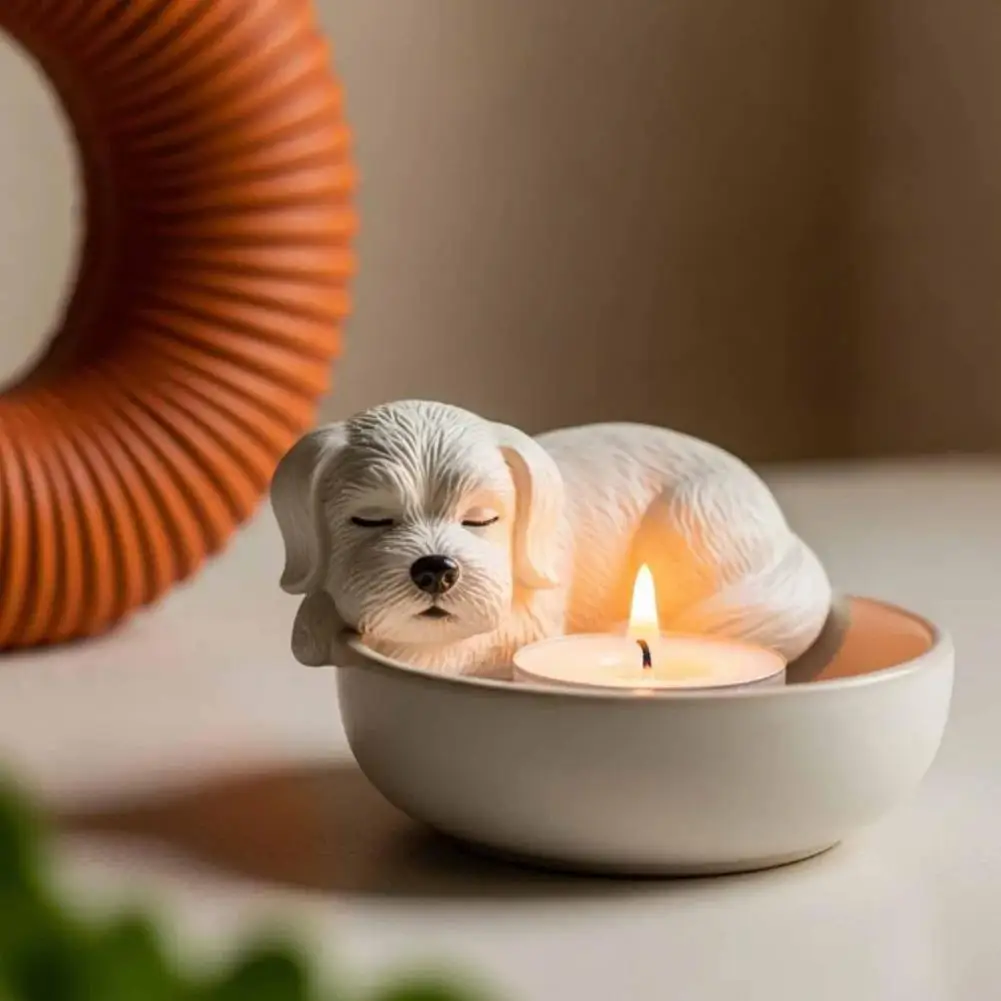 Puppy Candle Holder Animal Tea Light Candle Holder Cartoon Sleeping Dog Tealight Candle Holder for Dog Lovers Gift Home Decor #1