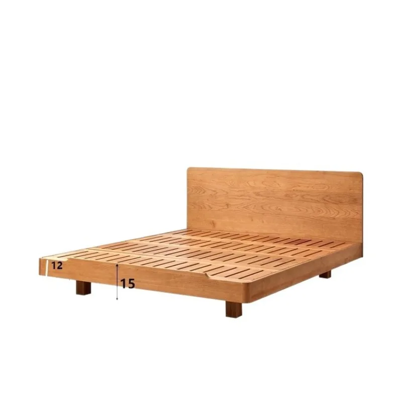 

Double bed, modern simple master bedroom, high-end atmospheric flush bed, Nordic all-solid wood suspension bed