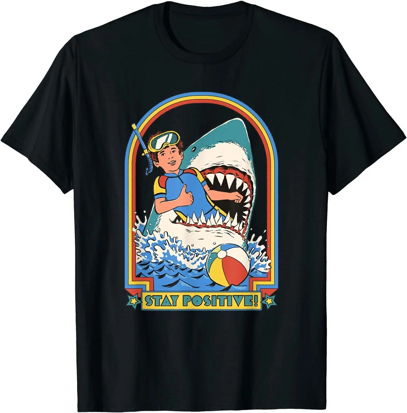 

Stay Positive Shark Attack Vintage Comedy Funny T-Shirt Trend For Men