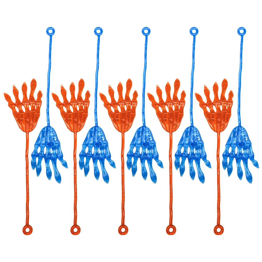 10Pcs Funny Halloween Stretchy Props Colored Elastic Sticky Palm Tpr Material Wall Stickable Party Supplies Treasure Box Fillers