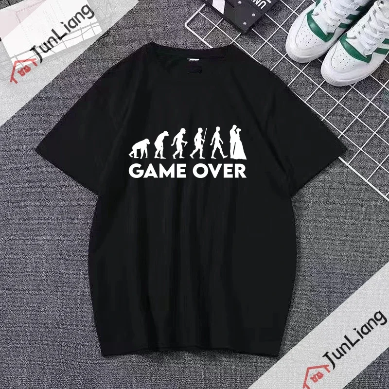 Game over marriage evolution Funny Casual Mens Clothing Short Sleeve T-shirt Bachelor Party Graphic T Shirts