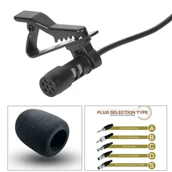 Black Lavalier Lapel Microphone 3.5mm XLR 3-Pin XLR 4-Pin For Wireless System With A Metal Clip And Microphone Cover