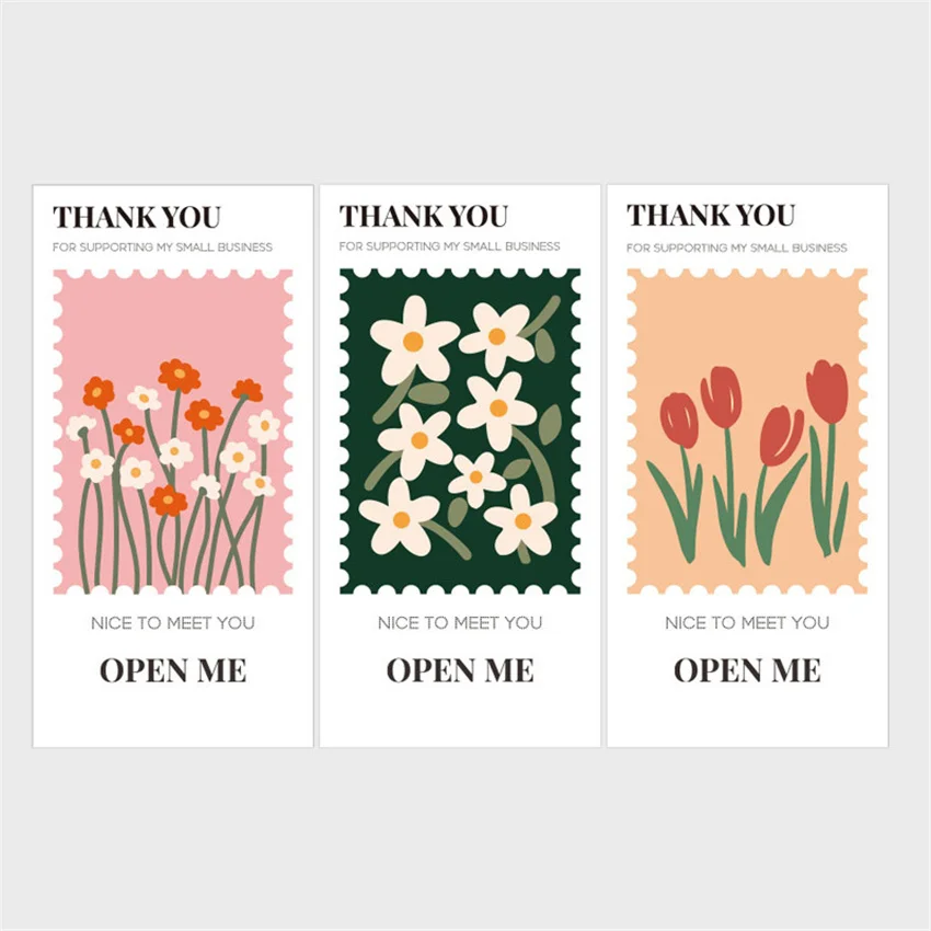 50Pcs 10CM*5CM Rectangle Floral Thank You Labels Stickers For Gift Box Packaging Commodity Decor Small Business Flowers Stickers