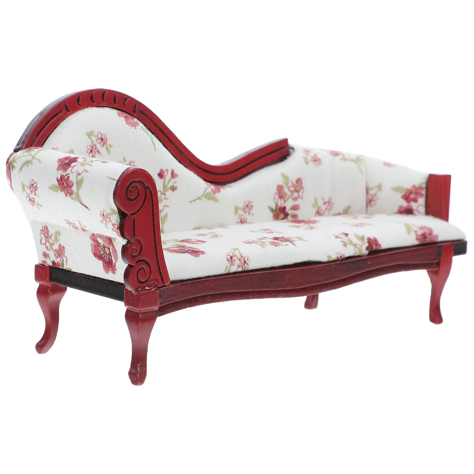 

Миниатюрный диван-софа в винтажном стиле с цветочным узором, масштаб 1:12, деревянный каркас, для кукольного домика, коллекция мебели для гостиной, декор