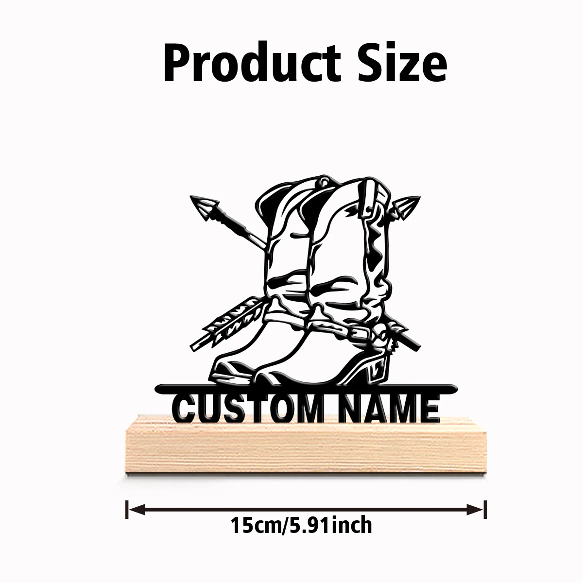 1pc New Design Personalized Custom Boots and Arrows Metal Art With Wooden Base Tabletop Decoration Farmhouse Tabletop Decor wit