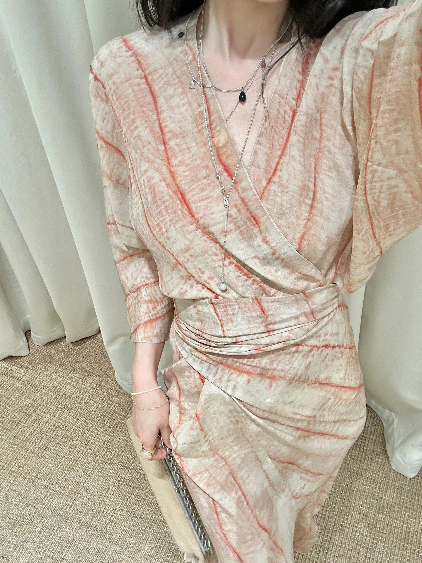 Ele V-Ne Adient Color Long Dr Damen Sommer 2025, New Beach Vaion, hohe Taille, A-Linien-Rock, Blumendruck Dr