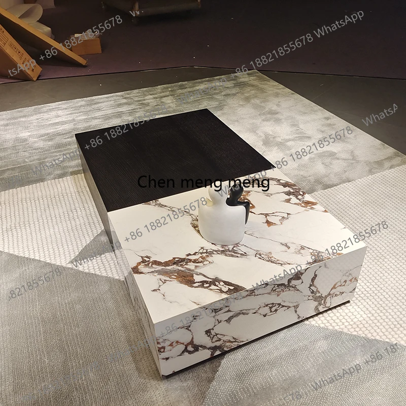 

Modern Luxury Square Coffee Table Creative Rock Slab Shaped Wood Simple High-End Design for Home Furniture