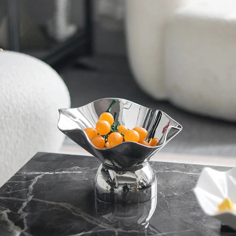 Creative Pleated Fruits Bowl Silver Storage Tray Snacks and Nuts Bowl Hotel Restaurant Fruit Plates Home Kitchen Dessert Cutlery