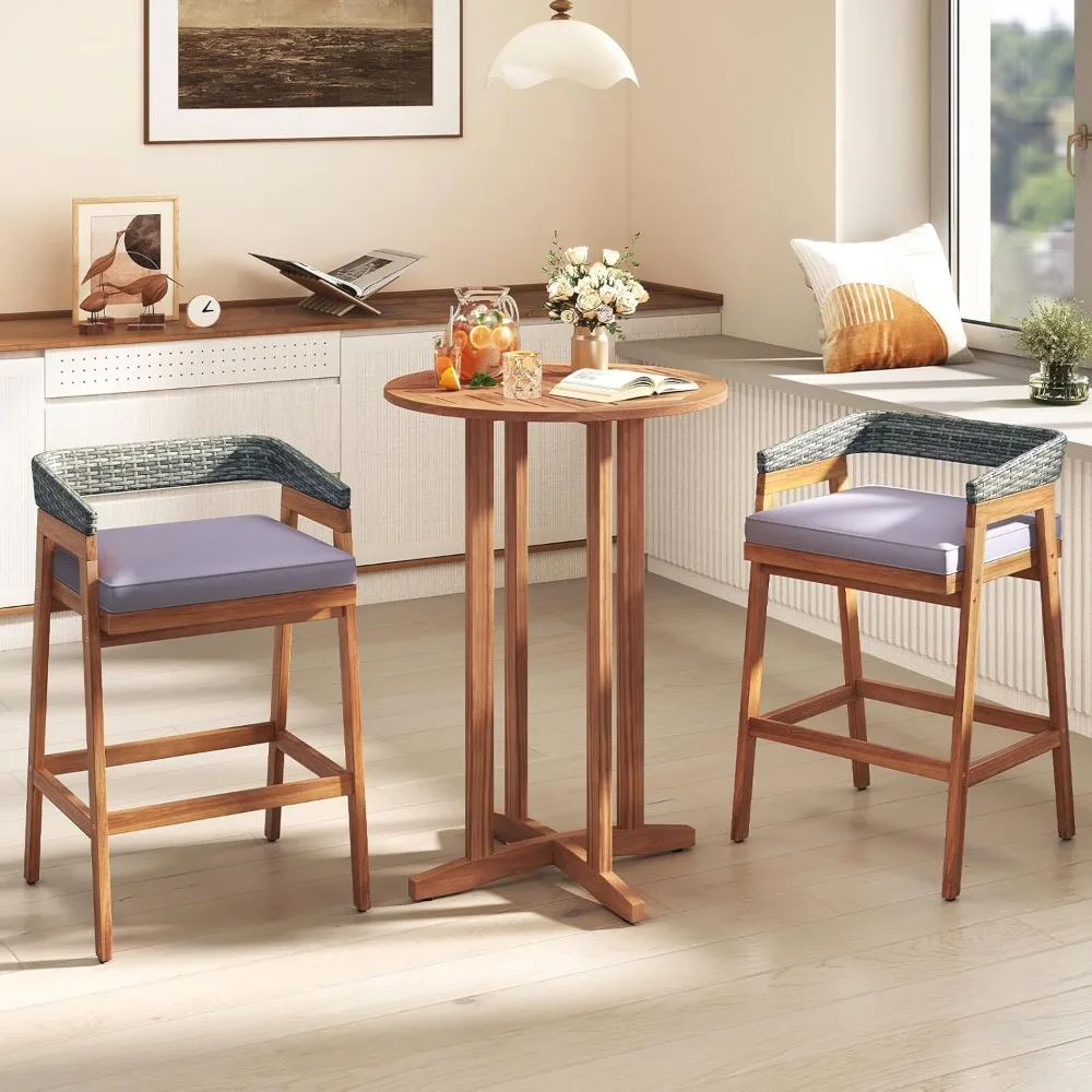 طاولة بار من خشب السنط في الهواء الطلق، طاولة مستديرة بارتفاع 39 فناء مع سطح شرائحي، طاولة طعام بيسترو عالية الجودة، حانة #4