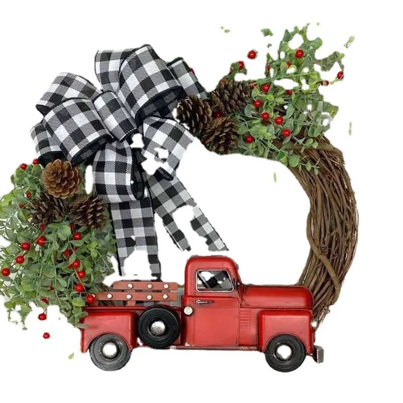 

New Christmas bow truck door hanging wreath solar term atmosphere decorative pendant eucalyptus with red fruit wreath
