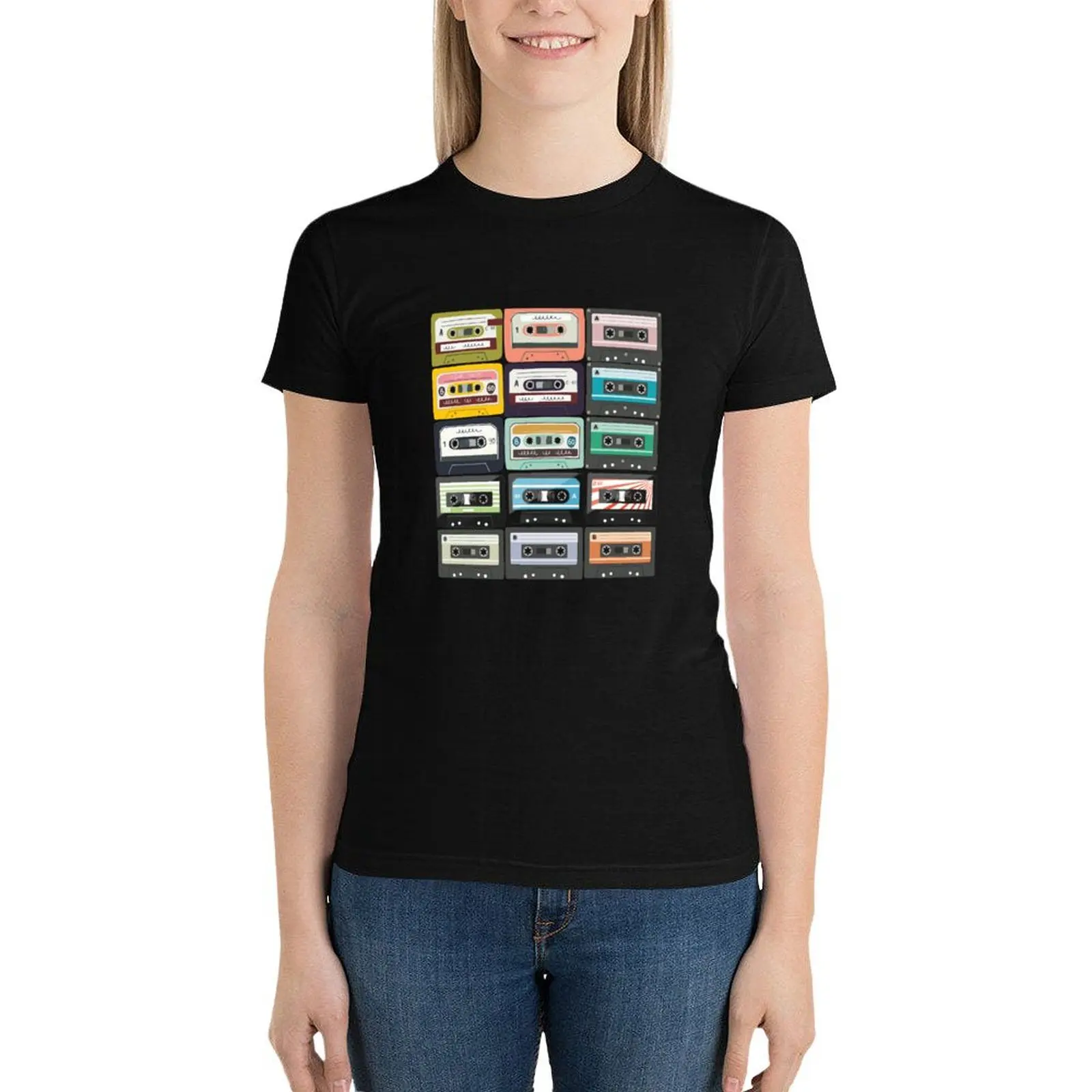 Casette Tape Mixtape Retro-Produkt T-Shirt weibliche Kleidung süße Tops plus Größe Tops Grafiken Frauen Sommer Blusen 2024