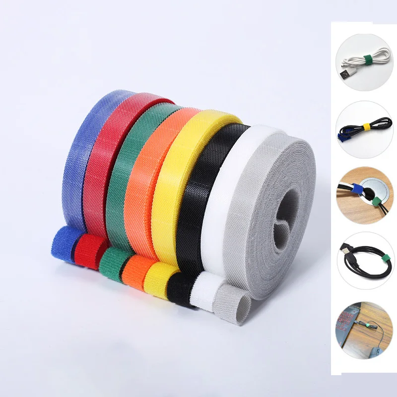 5Yards 10/15/20mm Reusable Self-Adhesive Hook Tape Nylon Belt Strap Stickers Ribbon Wire Strap Seals Office Desktop Management