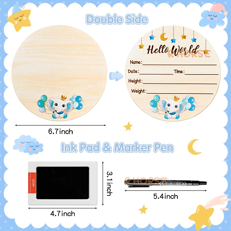 Baby Birth Announcement Sign Footprint Kit Safe Ink Pad Marker Pen Wooden Newborn Announcement Signs Baby Shower Gift Keepsakes