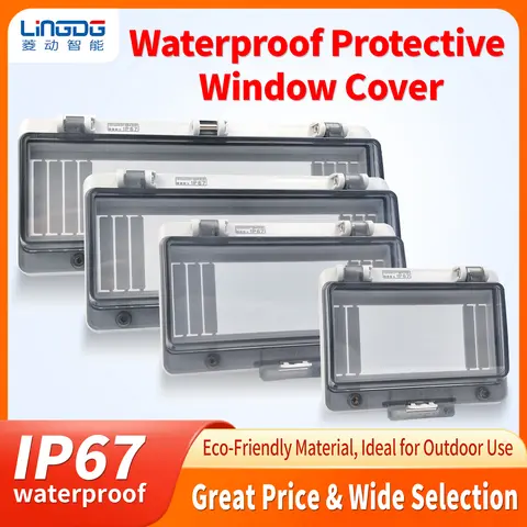 Outdoor waterproof window cover with lockable circuit breaker electrical box, transparent cover for IP67-rated button and instru