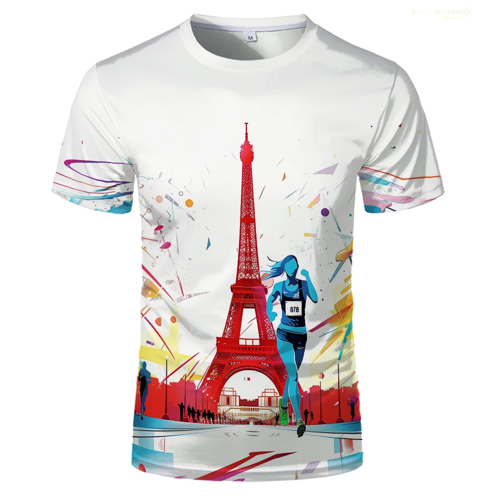 Paris Eiffel Tower Sports Meeting Men Printed Tshirt France Paris Graphic Casual T Shirts Running Competitions Games Unisex Tees