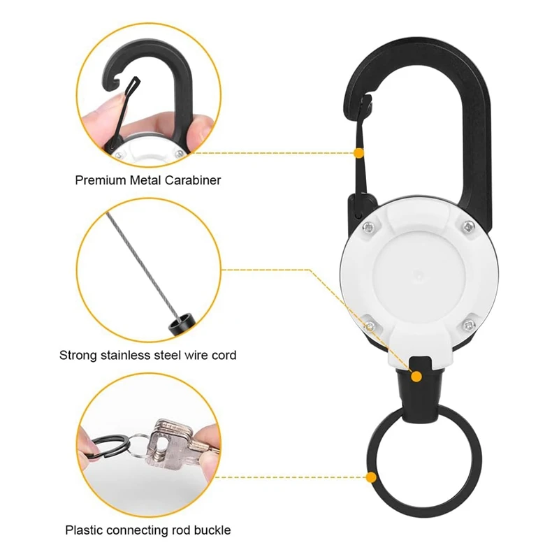 4 peças chaveiro retrátil resistente porta-crachá retrátil carretel de crachá de identificação clipes de carretel resistentes (branco)