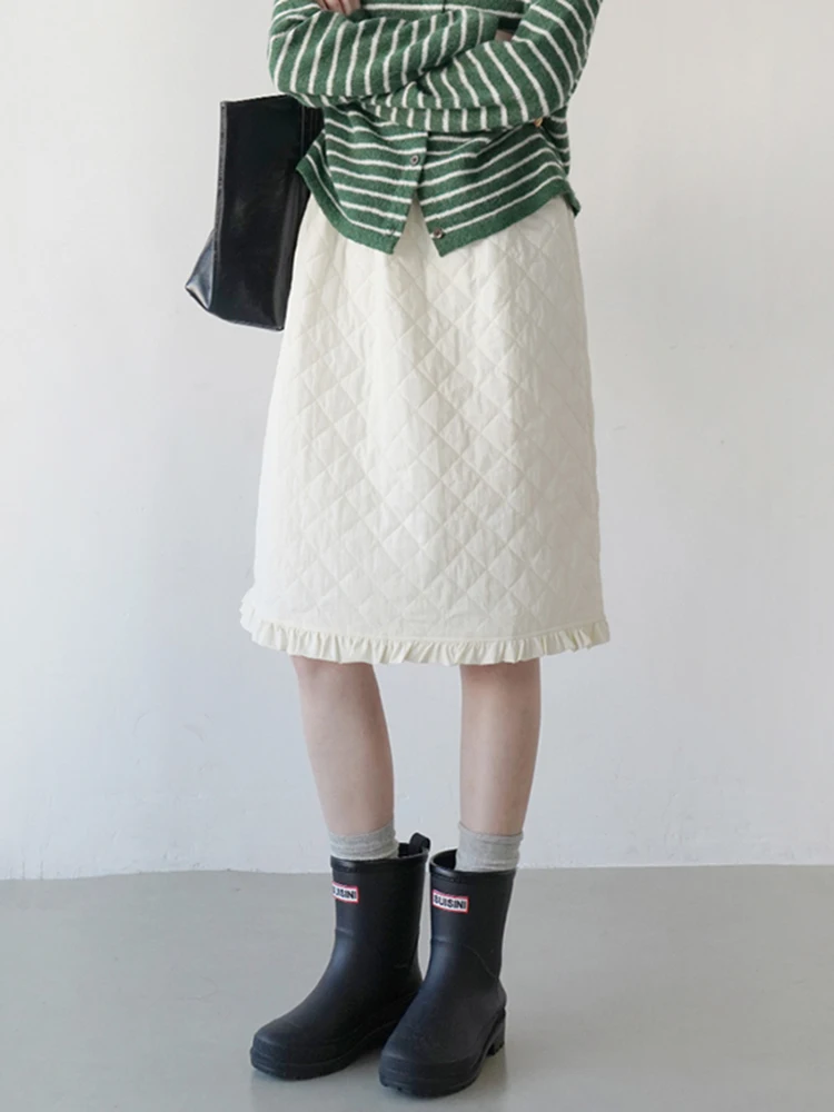 

Ретро-юбка с высокой талией и деревянной отделкой, женская юбка миди А-силуэта, модная осенне-зимняя новинка