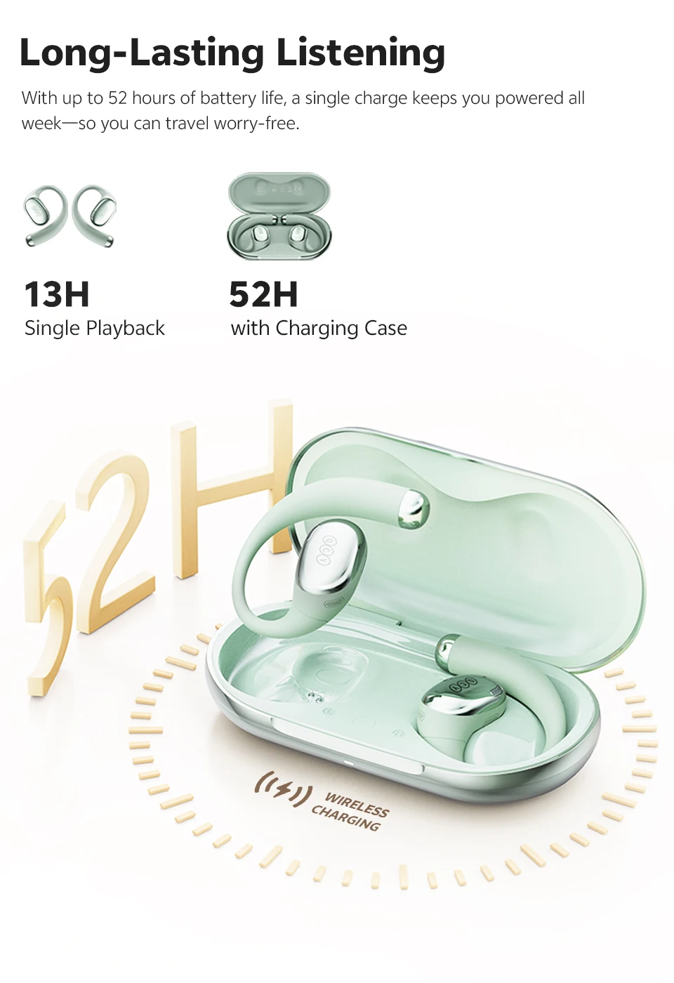 QCY Crossky R70 Open-Ear-Funkkopfhörer, Hi-Res LDAC Audio, Bluetooth 6,0-Kopfhörer, 4 Mikrofone, HD-Anruf, IPX5-Ohrbügel, Sport-Ohrhörer – Detail 11