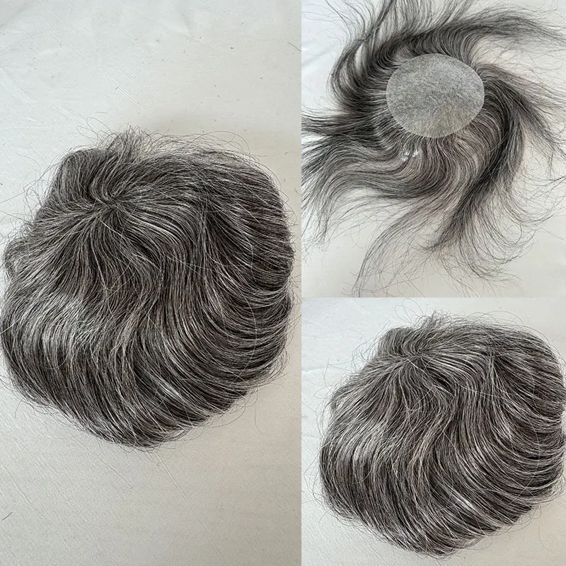 Tambal rambut palsu kulit tipis PU botak, untuk pria 8CM X 8CM v-loop potongan rambut lem pada sistem pengganti rambut kulit PU penuh