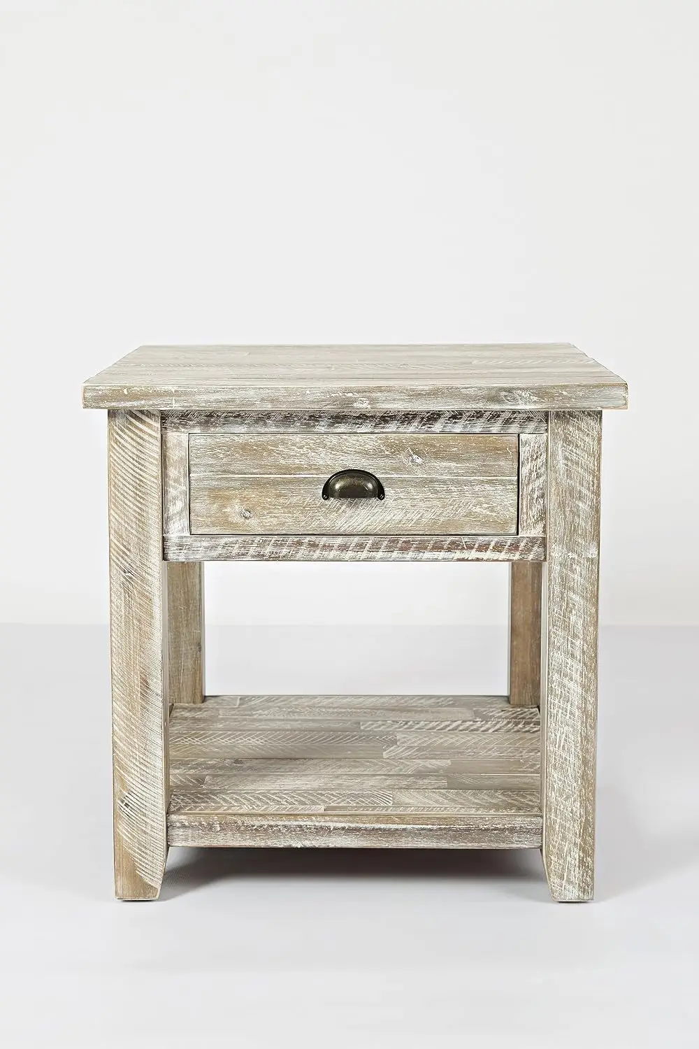 Artisan Craft End Table With Drawer, Rustic Farmhouse Distressed Acacia Wood Side Table For Living Room Bedroom Grey, Customized