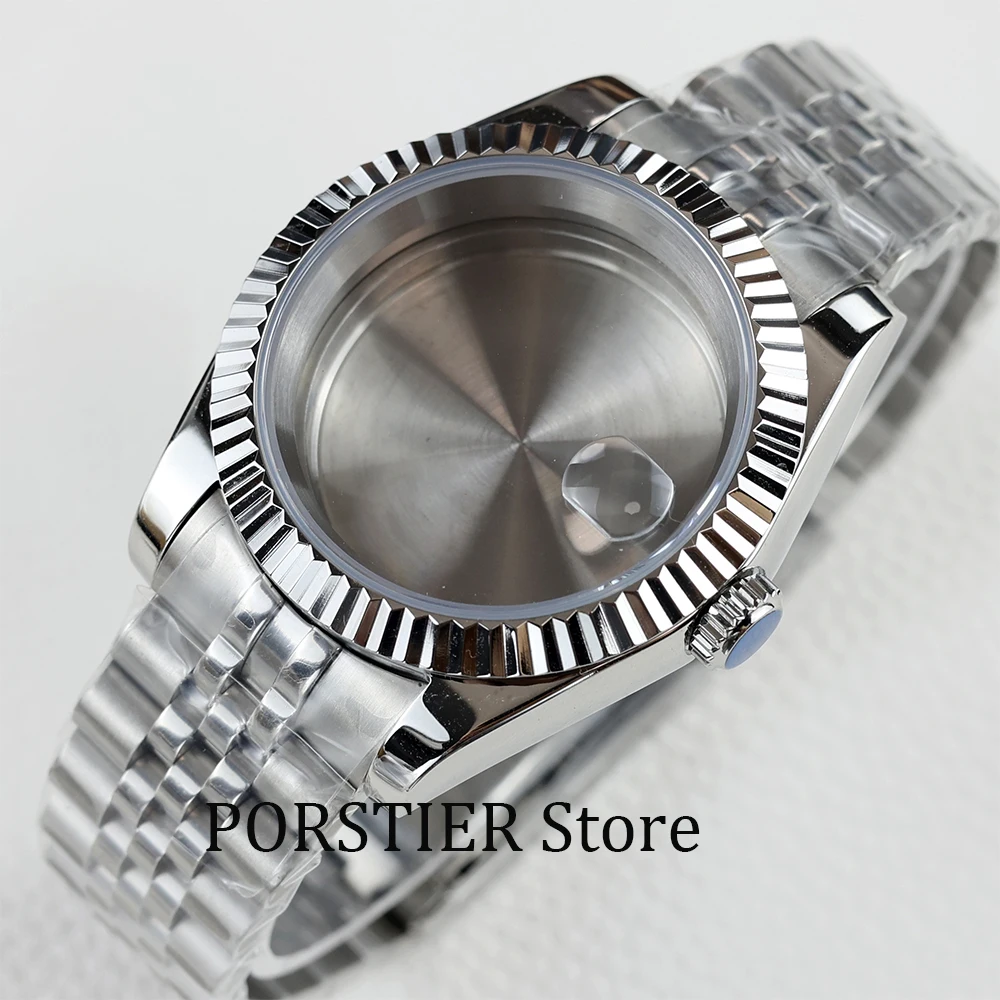 

36/39mm silver jubilee bracelet watch case stainless steel sapphire waterproof Fit NH35 NH36 movement 28.5mm dial datejust case