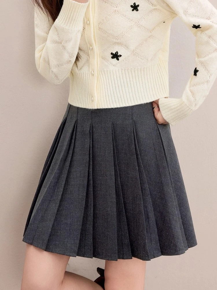 SENTUBILA Women's Pleated Skirt Solid Detachable Belt A-Line Mini Skirt 2026 New Collection Front Double Pleat Skirts 153QB2599