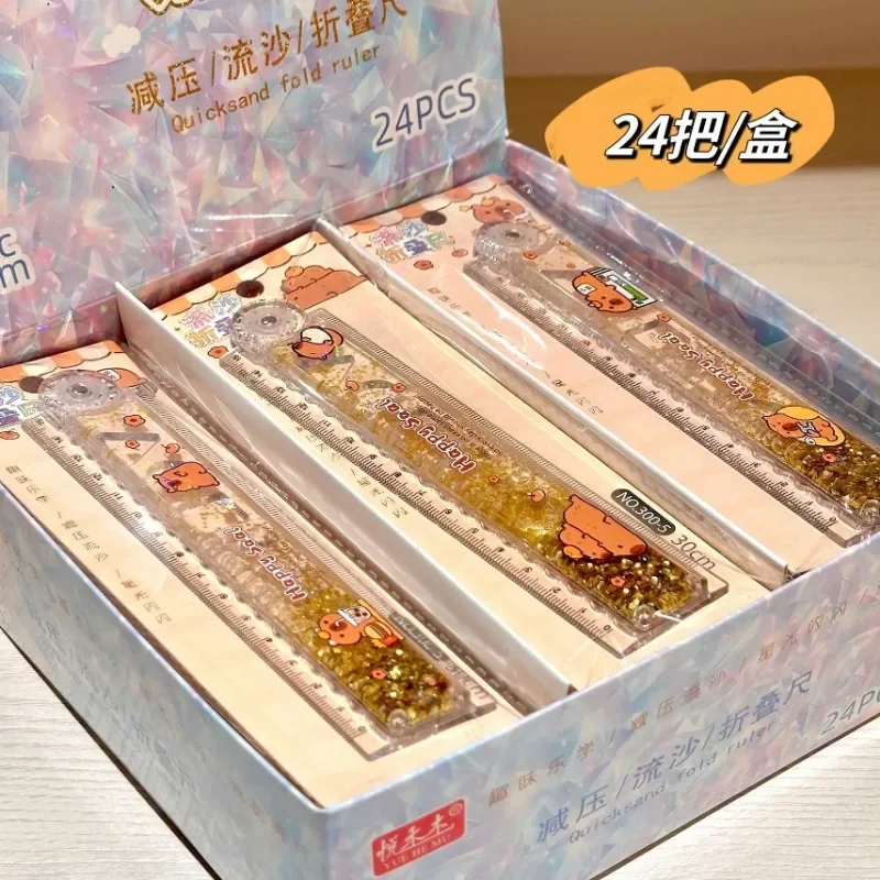 3pcsMulti-function Drawing Tools Student Stationery Measuring Tools Cartoon Capybara Measuring Ruler Folding Ruler Drawing Ruler