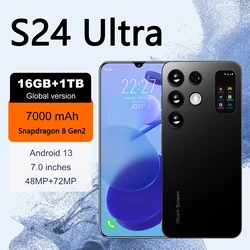 Smartphone S24 Ultra, 7.0 pouces, 16 Go + 1 To, édition globale, 7000mAh, réseaux 4G/5G, 48MP + 72MP, Android 13, expédition rapide, nouveau