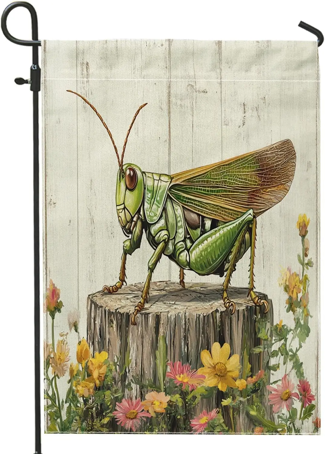 Spring Grasshoppers Garden Flags 12”x18” Double Sided for Outside, Floral Wood Stump Front Yard Small Canvas House Flags, In ZZM