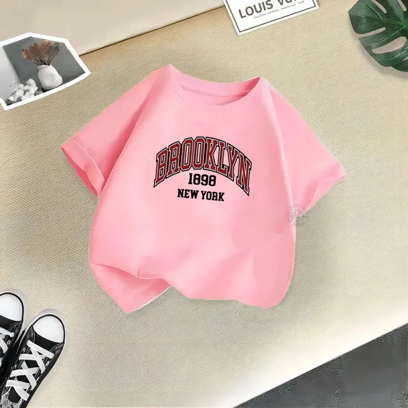 Brooklyn 1898 New York Boy Girl T-shirts Kid Children Letter Clothes Baby Black Harajuku Kawaii Tops Gift Present ,Drop Ship