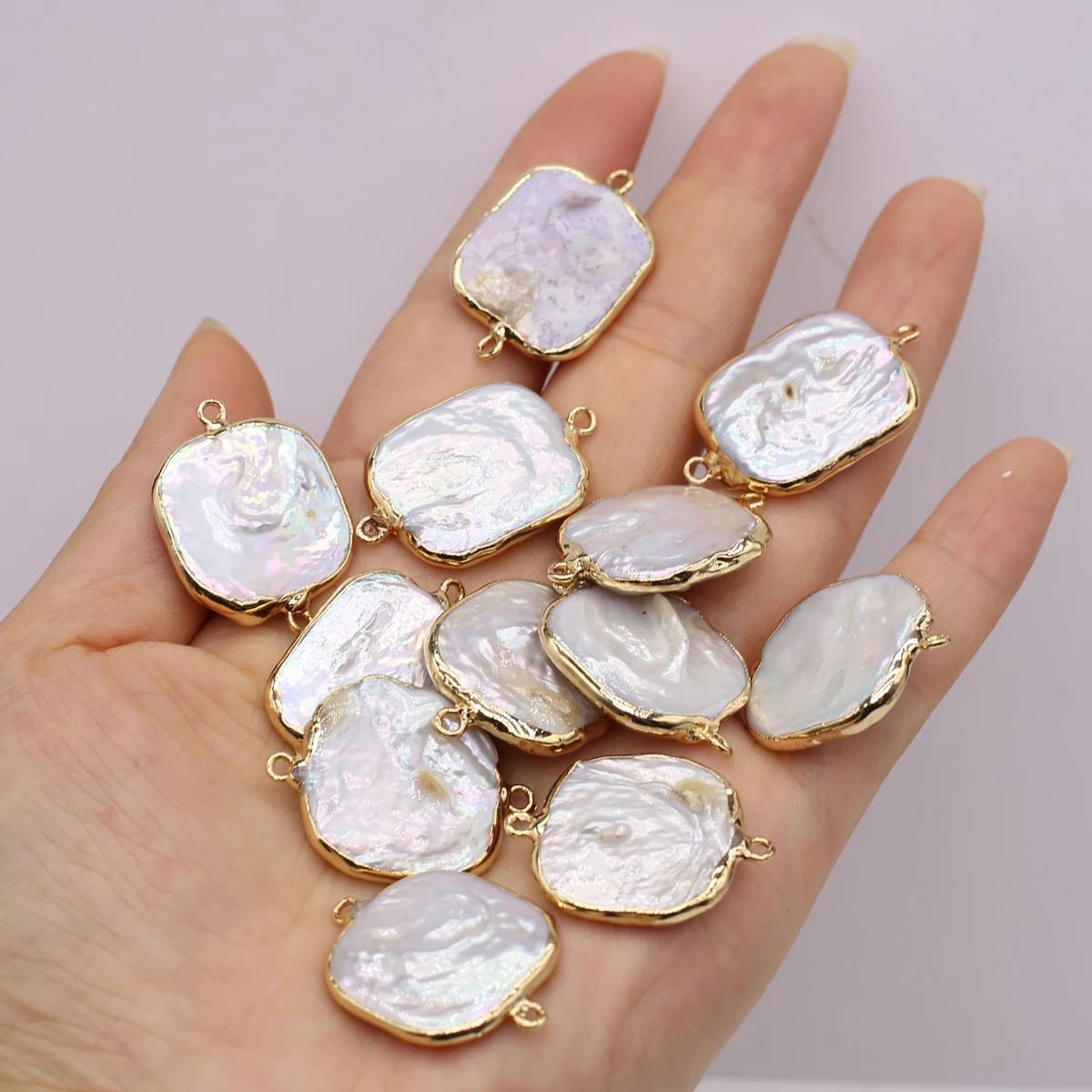 Natural Baroque Pearl Pendants Gold Plated Square Double Hole Connector for Trendy Jewelry Making Diy Necklace Bracelet Supply