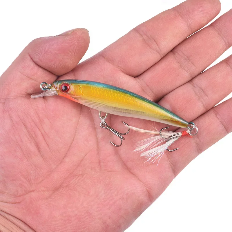 

1 Pc Minnow Fishing Lure 9cm 7g Trolling Plastic Wobblers Artificial Baits With Feather Hook for Bass Crankbait Fishing Tackle