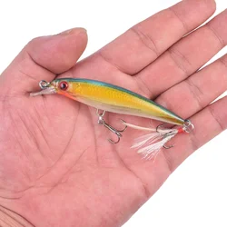 1 Pc Minnow Fishing Lure 9cm 7g Trolling Plastic Wobblers Artificial Baits With Feather Hook for Bass Crankbait Fishing Tackle