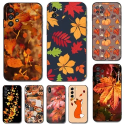 Black Tpu Case For Samsung Galaxy F23 M12 M22 M23 M32 4G M52 5G M30S M21 A04s Autumn leaves fall fox pumpkin Halloween Splendid