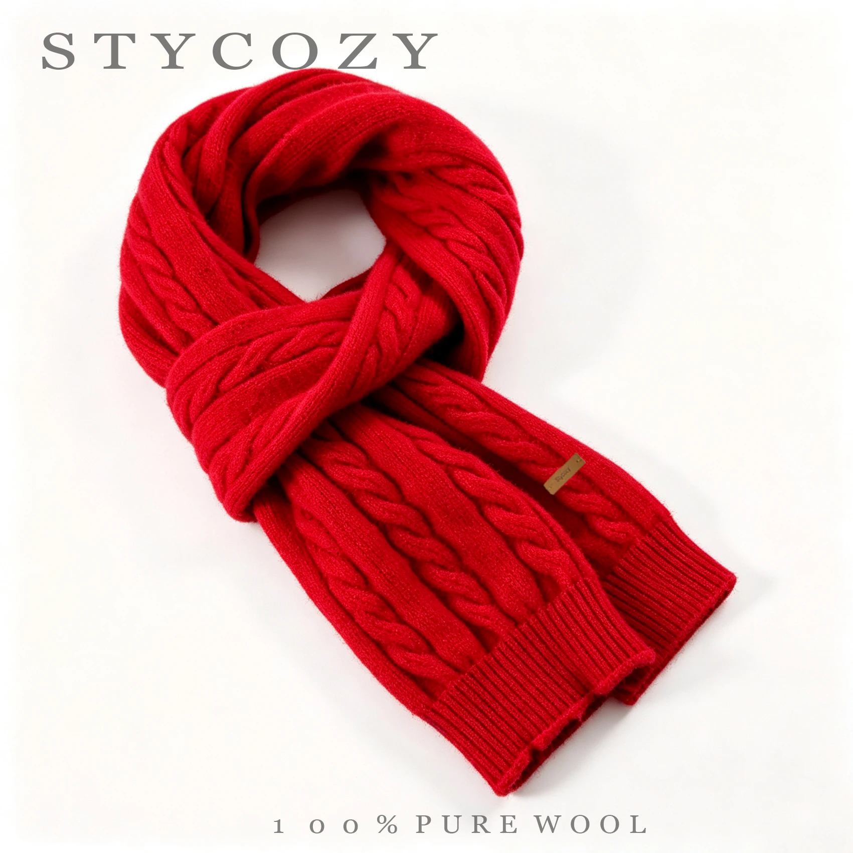 100% Wool Solid Color Knitted Warm Twisted Thick Scarf Outdoor Wind-Resistant And Cold-Proof Knitted Neck Warmer For Men&Women