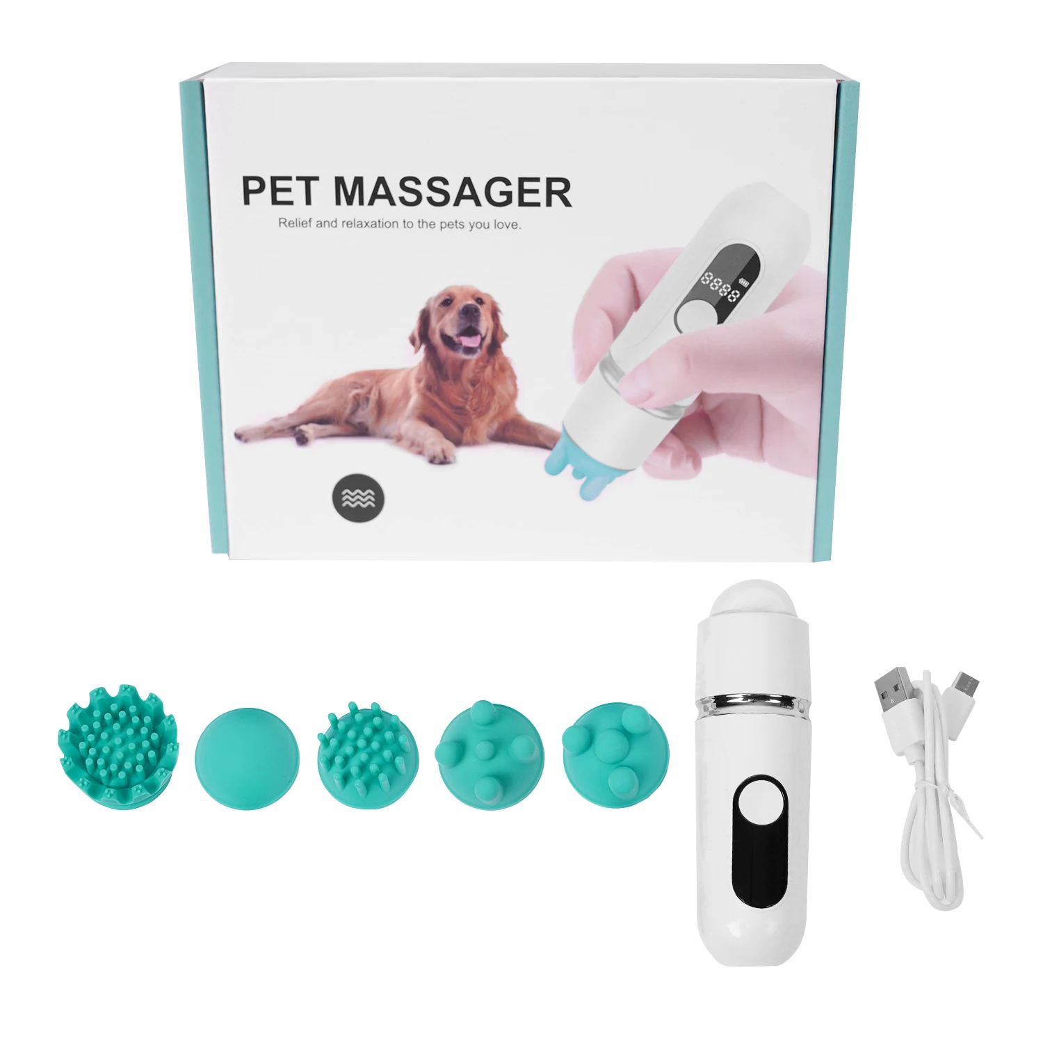 Head Replaceable Relaxing Manufacturer Wholesale Electric Silicone Five Heads Rechargeable Pet Cat Massager