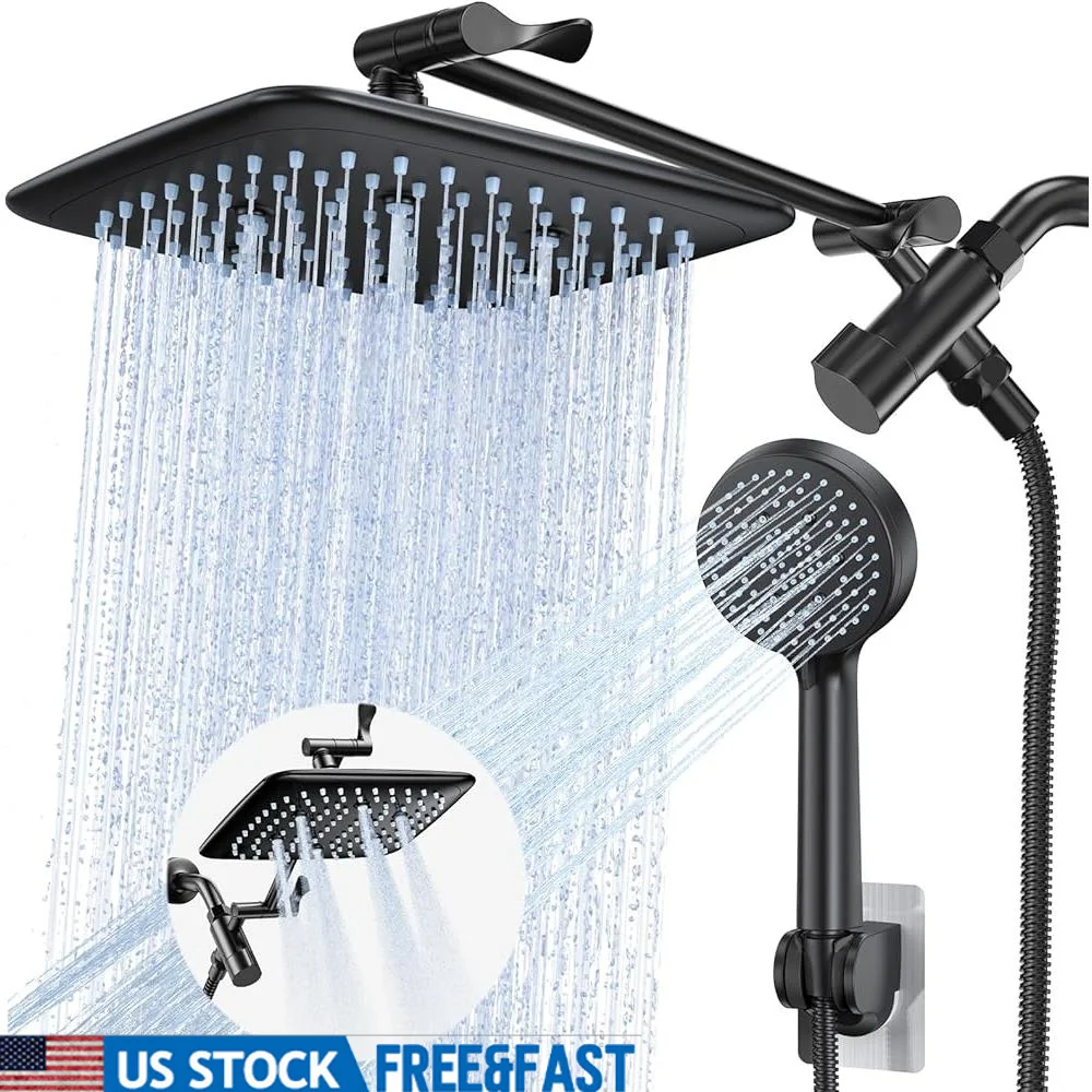 

High Pressure Rain Shower Head Combo with Extension Arm Adjustable Height Multiple Spray Modes Easy Installation Durable