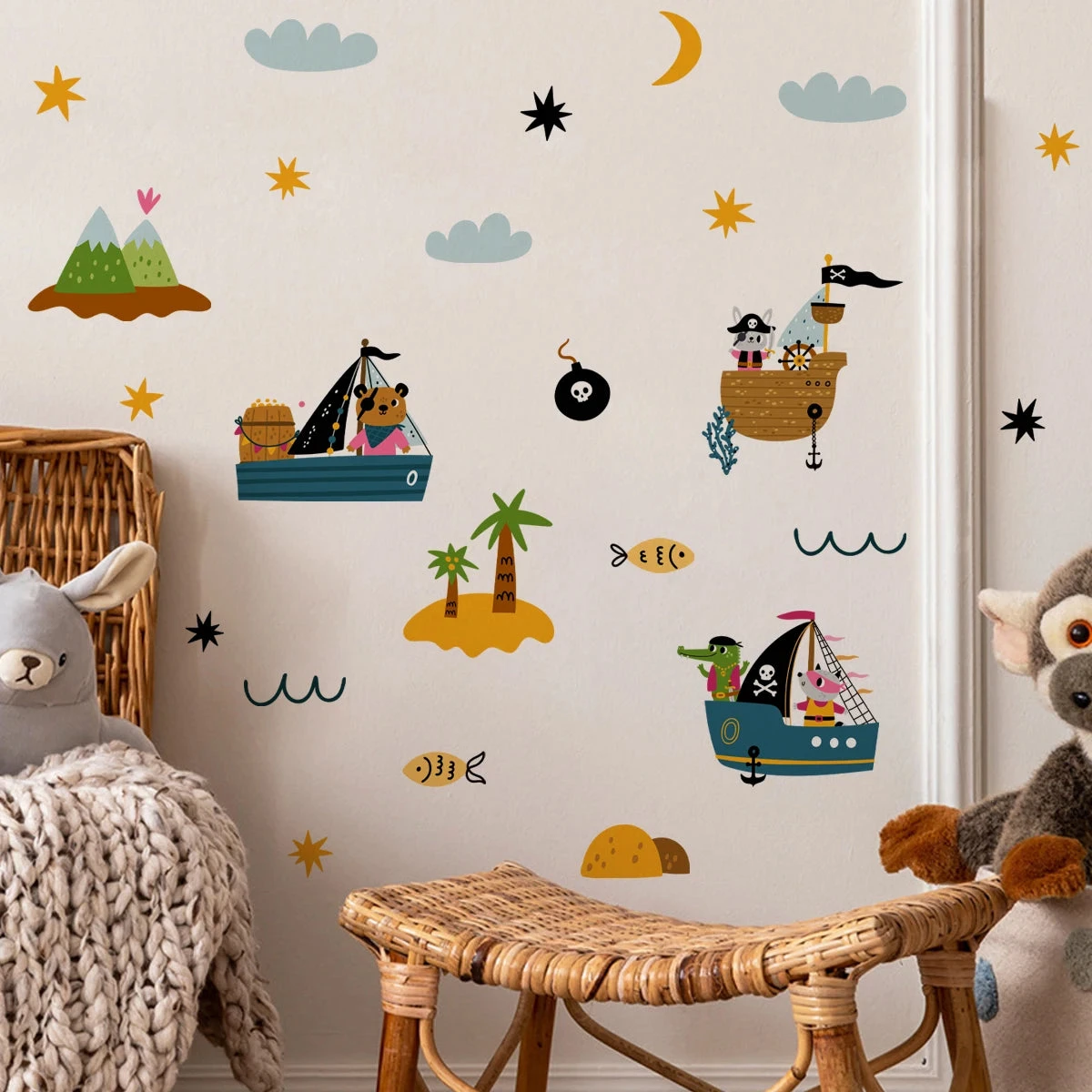 Pirate Ships & Desert Island Wall Stickers Nautical Adventure Wall Decals Bedroom Playroom Living Room Home Wall Decor
